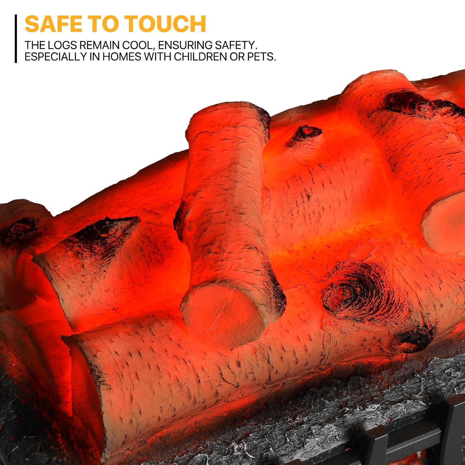 20" Electric Fireplace Log Set Heater with Realistic Ember Bed, Remote, Adjustable Flame Brightness