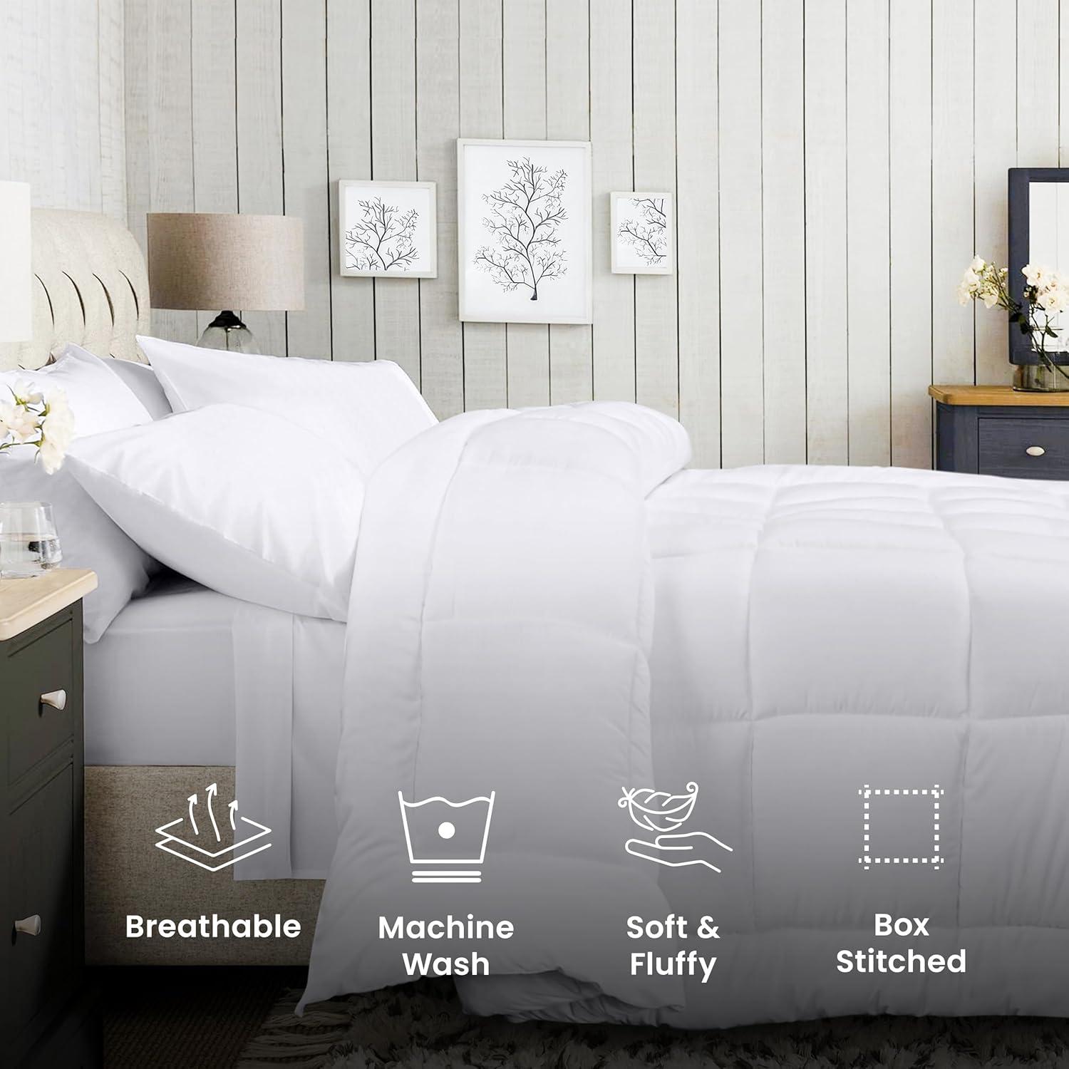 Comforter Full White All Season Down Alternative, Cooling Quilted Duvet Insert, Bed Comforter with Corner Tabs, Washable Hypoallergenic Reversible Quilt