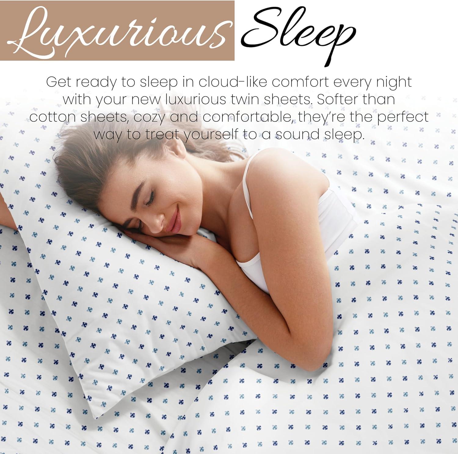 Linen Market Double-Brushed Patterned Microfiber Twin Sheet Set 3 Piece – Oeko-TEX Certified Ultra Soft & Wrinkle-Free - 16" Deep Pocket Sheets - Easy Care Twin Size - Lily Navy