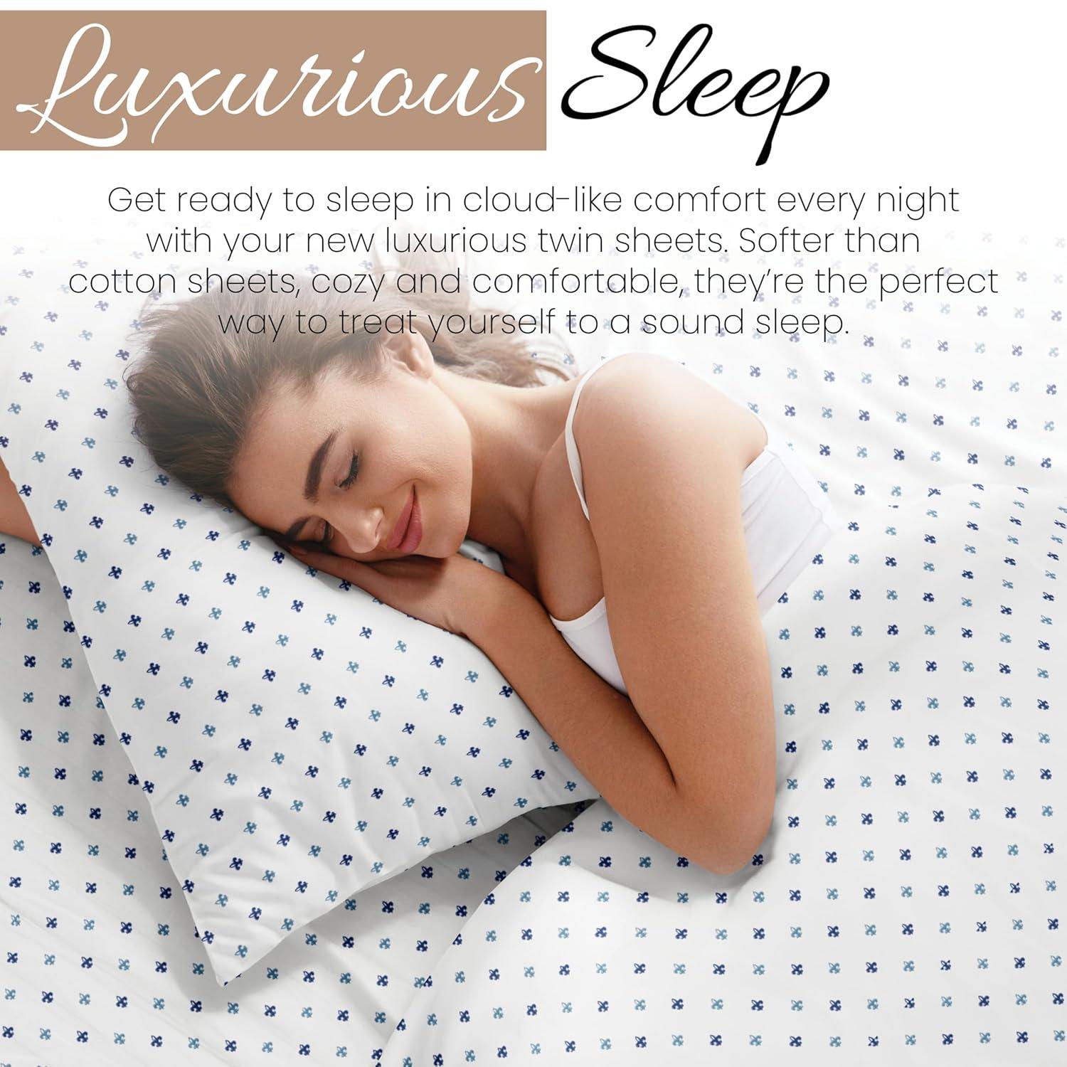 Linen Market Double-Brushed Patterned Microfiber Twin Sheet Set 3 Piece – Oeko-TEX Certified Ultra Soft & Wrinkle-Free - 16" Deep Pocket Sheets - Easy Care Twin Size - Lily Navy