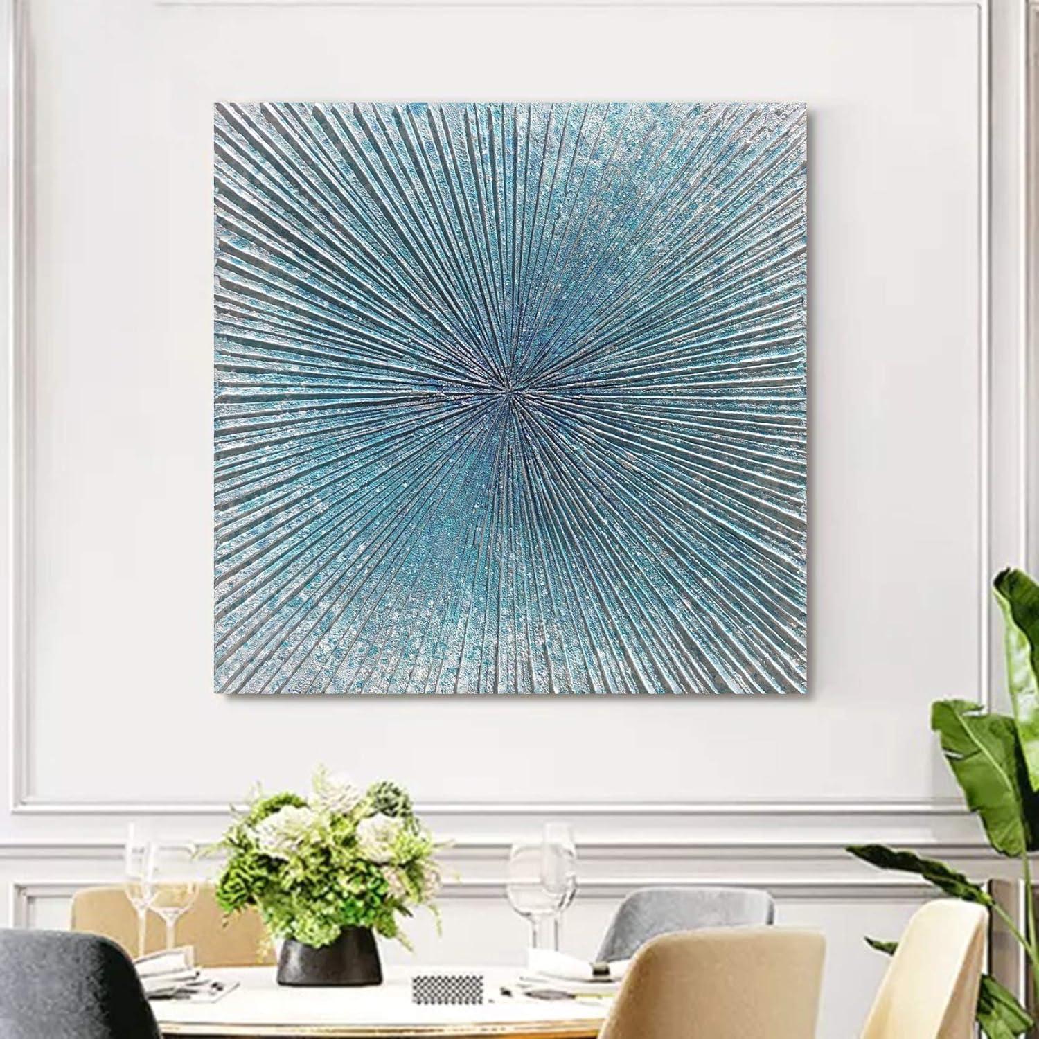 Arts Contemporary Abstract Living Room Wall Art Hand Painted Modern Teal Color Canvas Painting Pictures for Bedroom Bathroom Decor