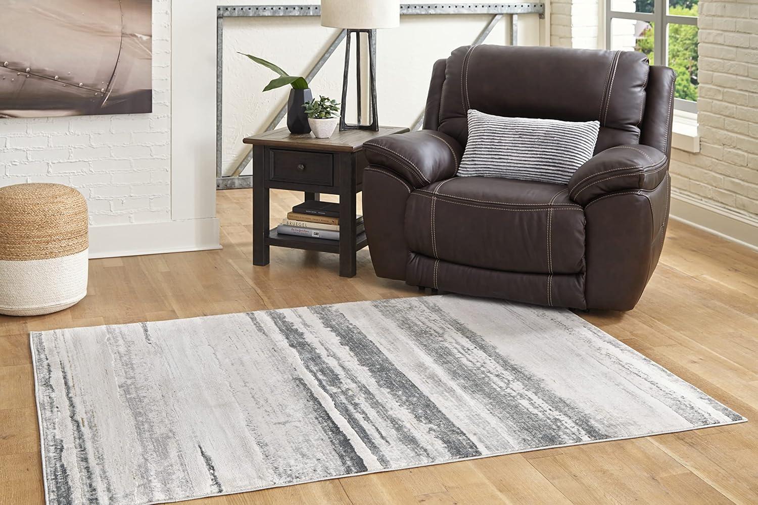 Beige and Gray Abstract 5' x 7' Synthetic Rug