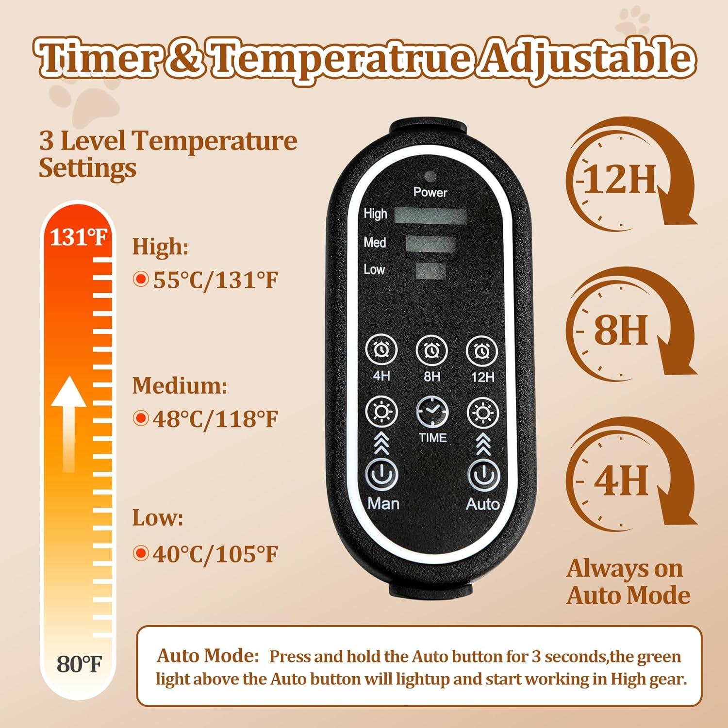 Archie & Oscar™ Cat Heating Pad & Dog Heating Pad, Jim Timer and Jim Level Temperature Smart Sensor Electric Pet Heating Pad with Chew Resistant Cord, Indoor Outdoor Warm Heated Bed for Dogs Cats -17.7x17.7