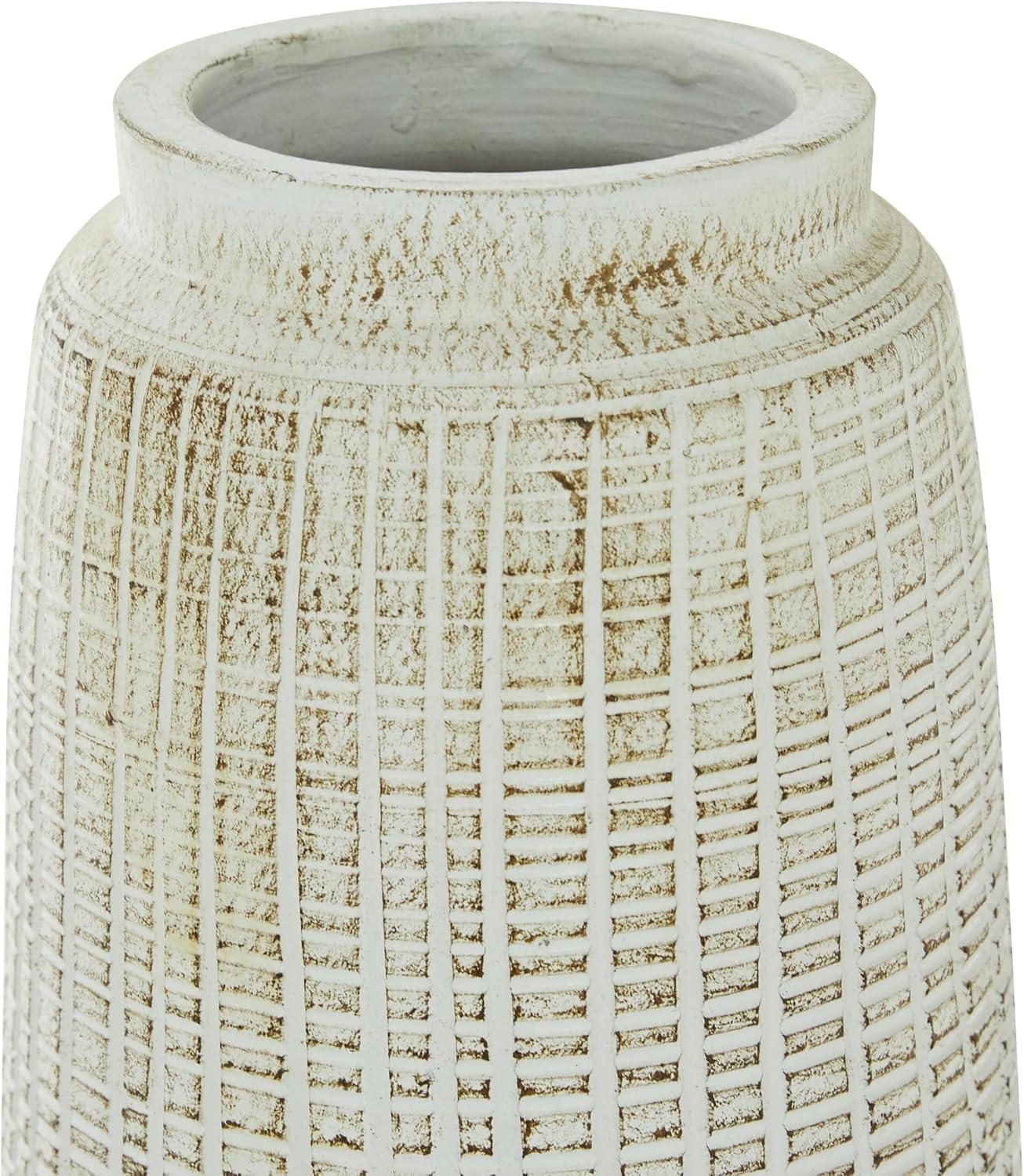 17" x 7.5" Terracotta Vase White - Olivia & May: Coastal Style, Indoor Ceramic, Round Amphora