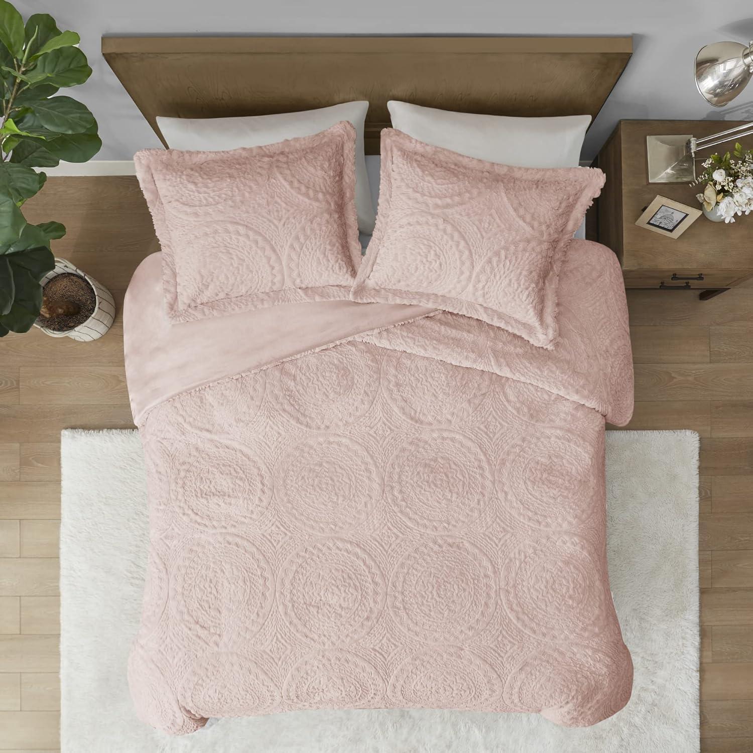 Arya Embroidered Medallion Faux Fur Ultra Plush Comforter Set