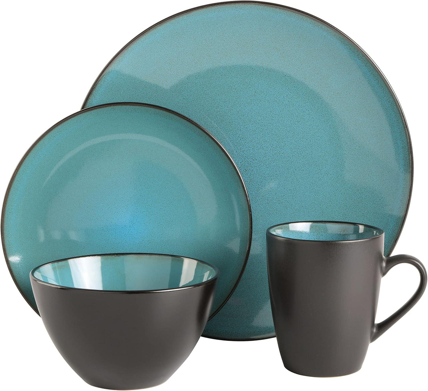 Teal Porcelain Square Dinnerware Set, Service for 4