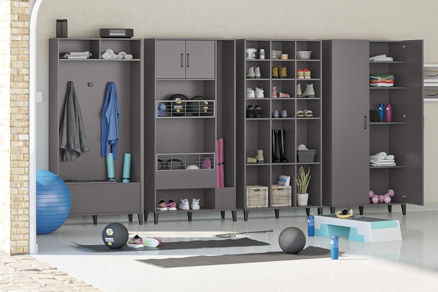 Graphite Engineered Wood Shoe Storage Cabinet with Adjustable Shelves