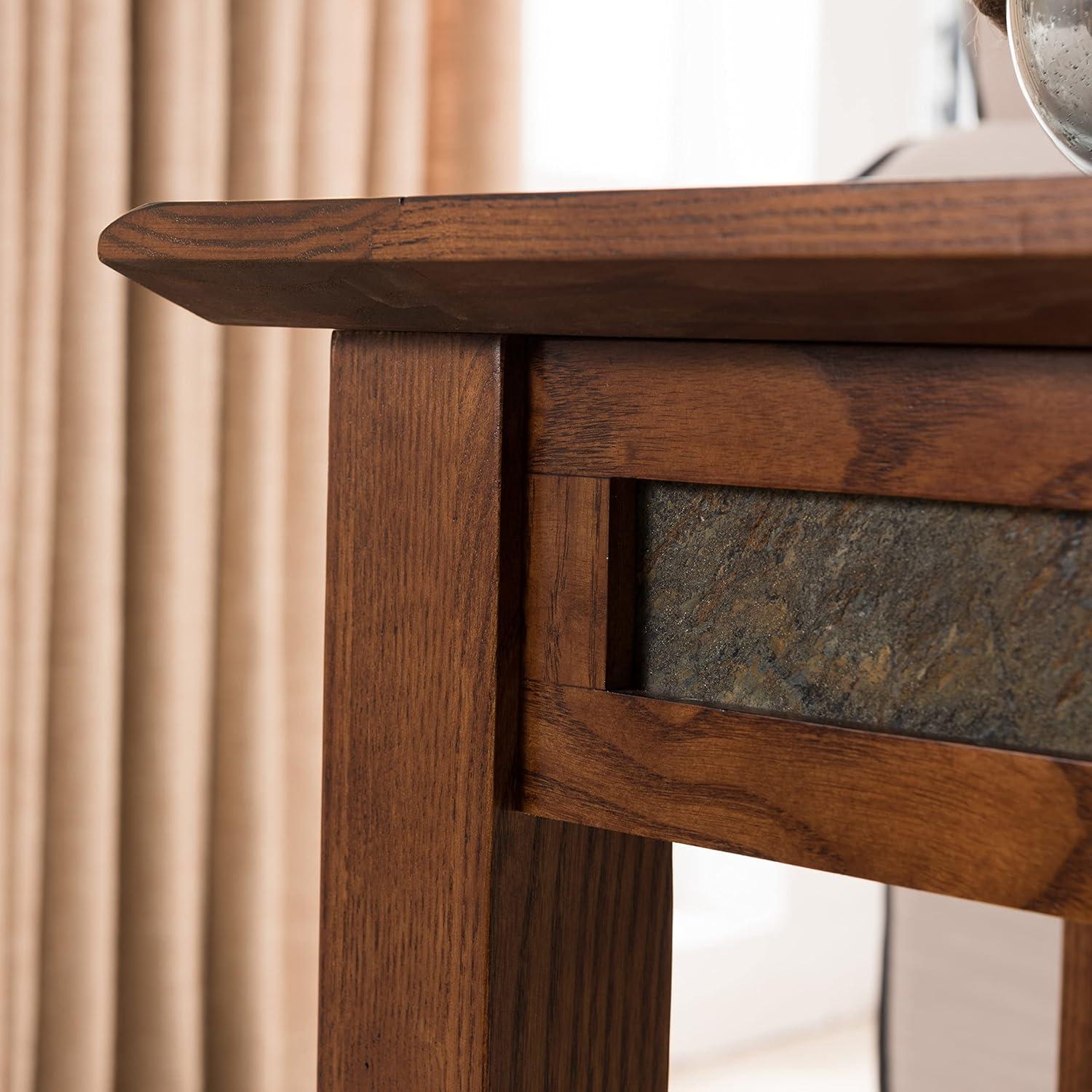 Rustic Oak and Slatestone Square Chairside End Table