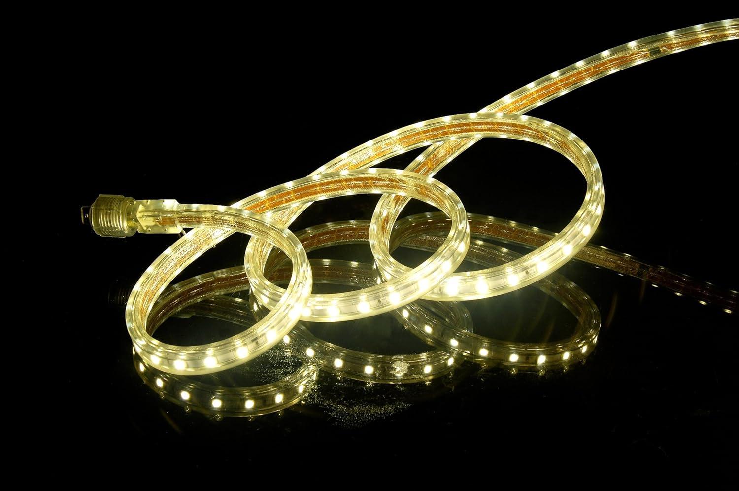 CBConcept UL Listed, 50 Feet, 5500 Lumen, 3000K Warm White, Dimmable, 110-120V AC Flexible Flat LED Strip Rope Light, 930 Units 3528 SMD LEDs, Indoor/Outdoor Use, Accessories Included, [Ready to use]