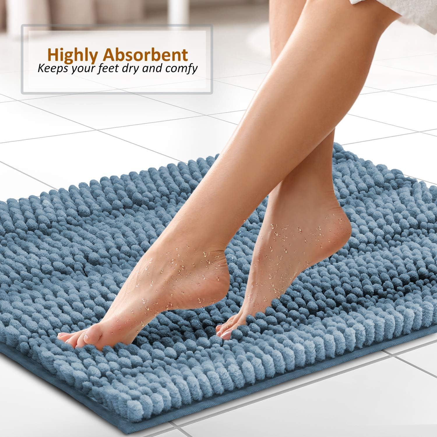 Hearth & Harbor Striped Bathroom Rug, Ultra Soft Large Chenille Bath Mat - Blue Heaven