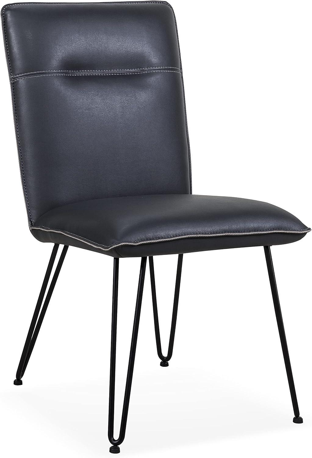 Cobalt Blue Synthetic Leather Dining Chair with Metal Hairpin Legs