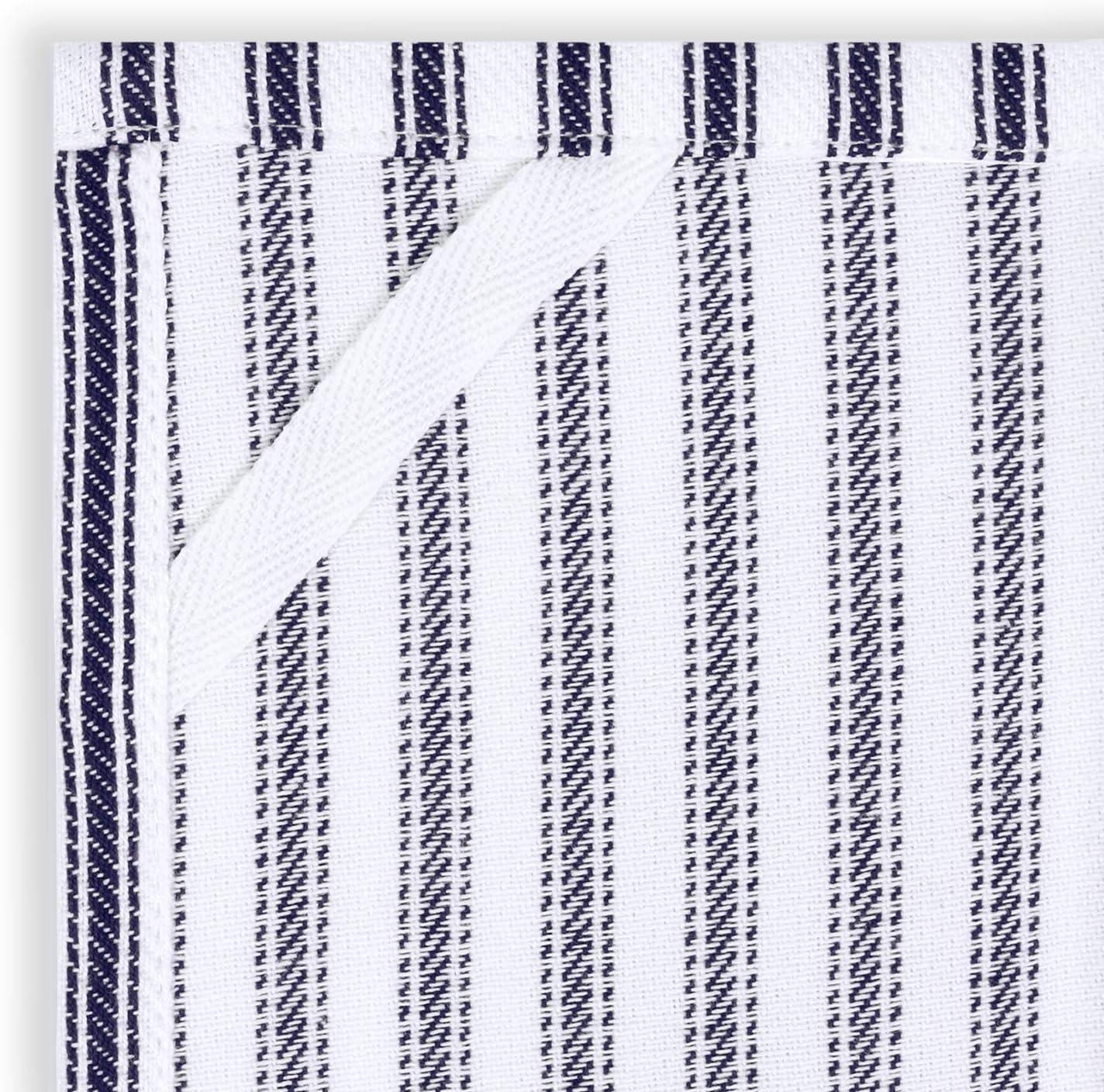 Navy Blue and White Striped Cotton Kitchen Towel Set, 18 x 28 Inches