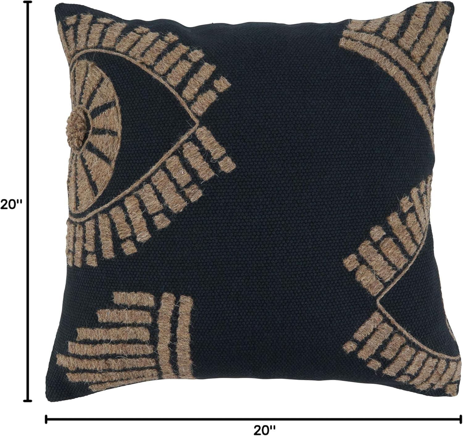 Medium Black Cotton Geometric Embroidered Throw Pillow