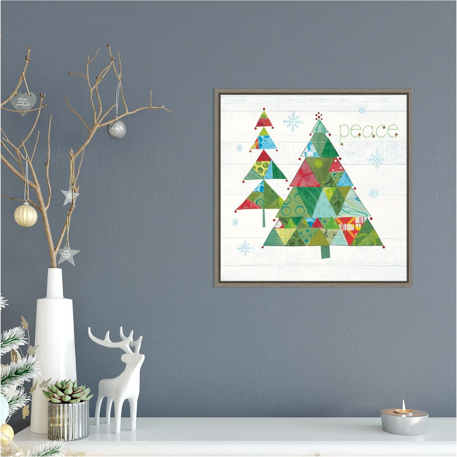 Amanti Art Christmas Patchwork IV (Tree) by Courtney Prahl Canvas Wall Art Print Framed 16 x 16-in.