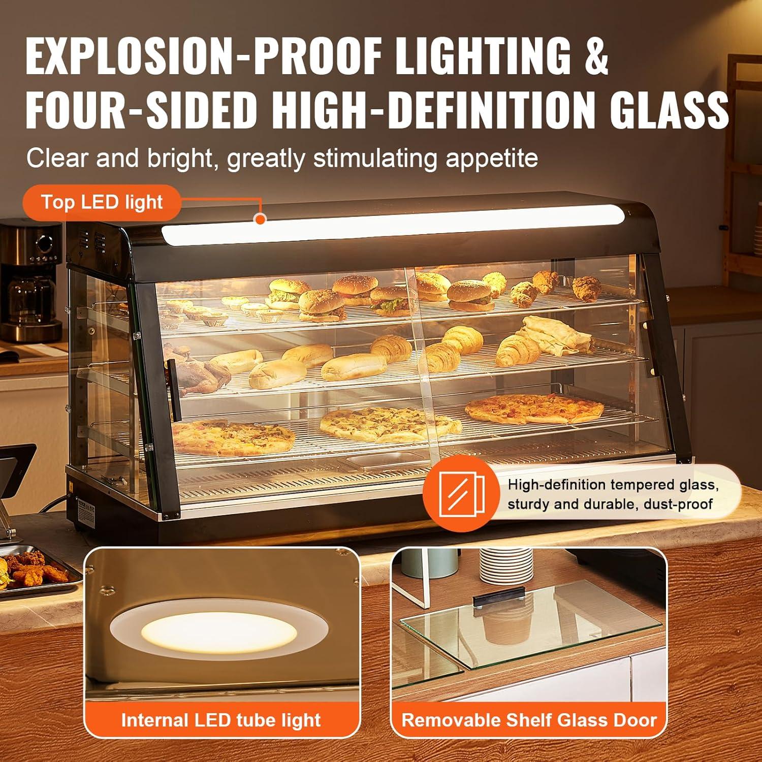 VEVOR 3-Tier Commercial Food Warmer Display, 1500W Food Display Warmer with Light, Adjustable Shelf and Temperature Display, Steam Heating, 180L