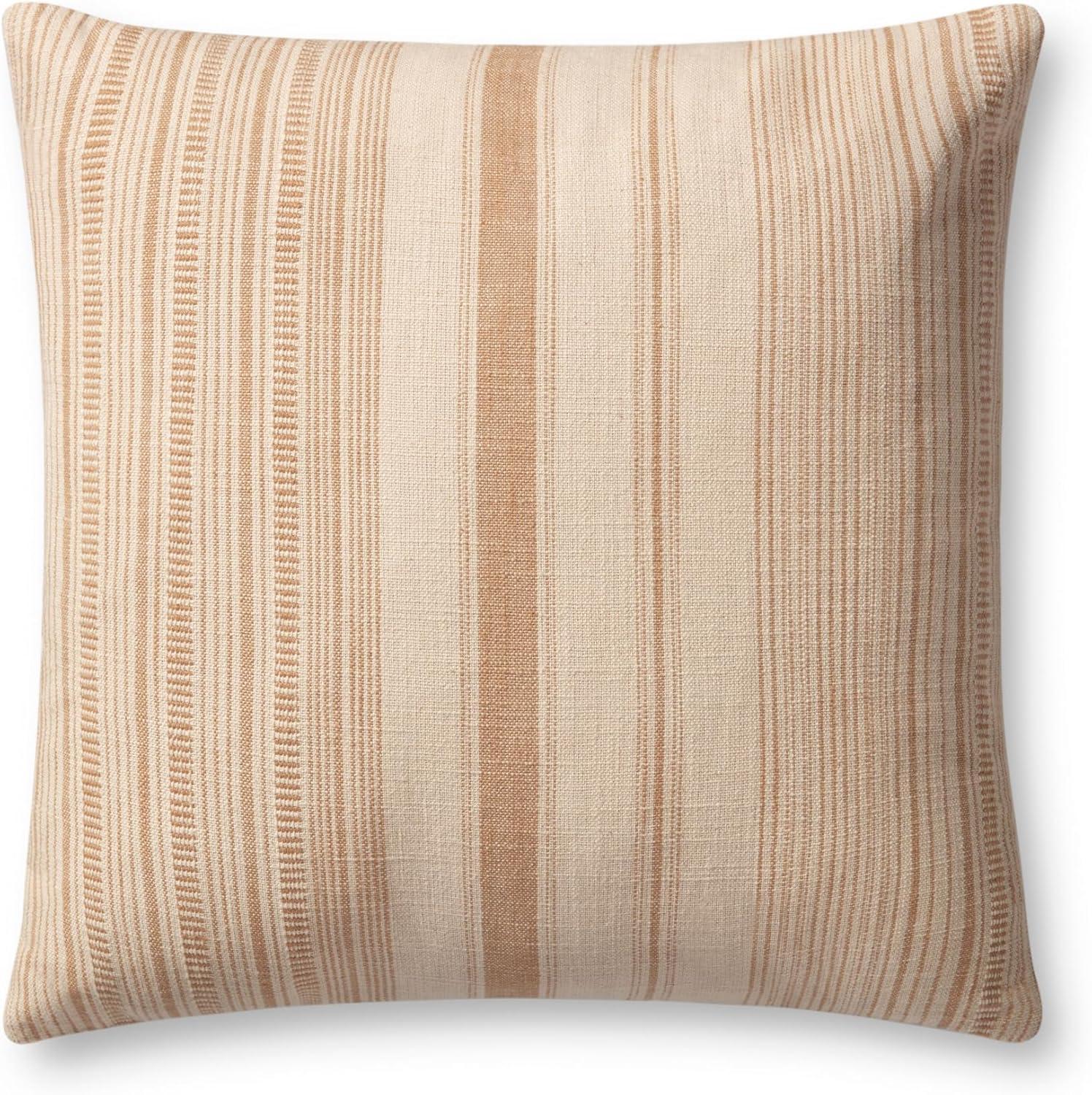 Ivory and Wheat Striped Cotton Throw Pillow Cover 18'' x 18''