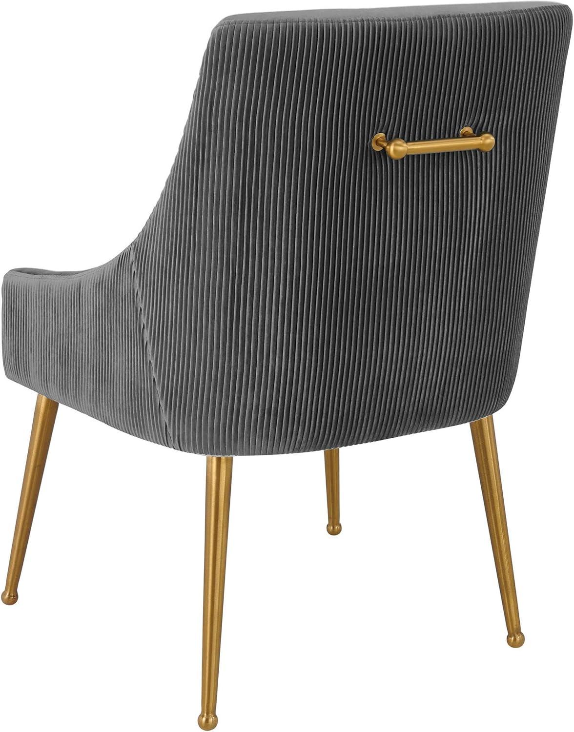 TOV Furniture Beatrix Pleated Dark Grey Velvet Side Chair with Gold Legs