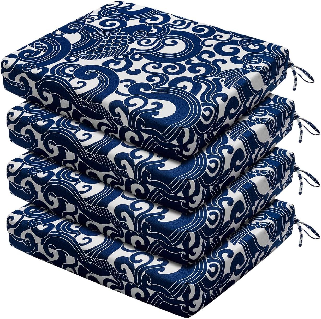 LOVTEX Outdoor Chair Cushions Set of 4, Waterproof Patio Chair Cushions with Ties, 18.5 x 16 x 3 inch, Khaki