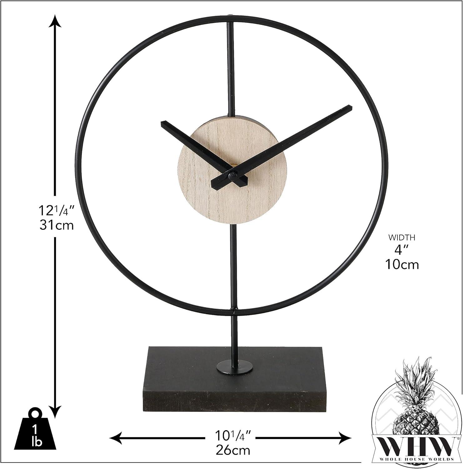 Black and Wood Grain Iron Desktop Clock with Quartz Movement