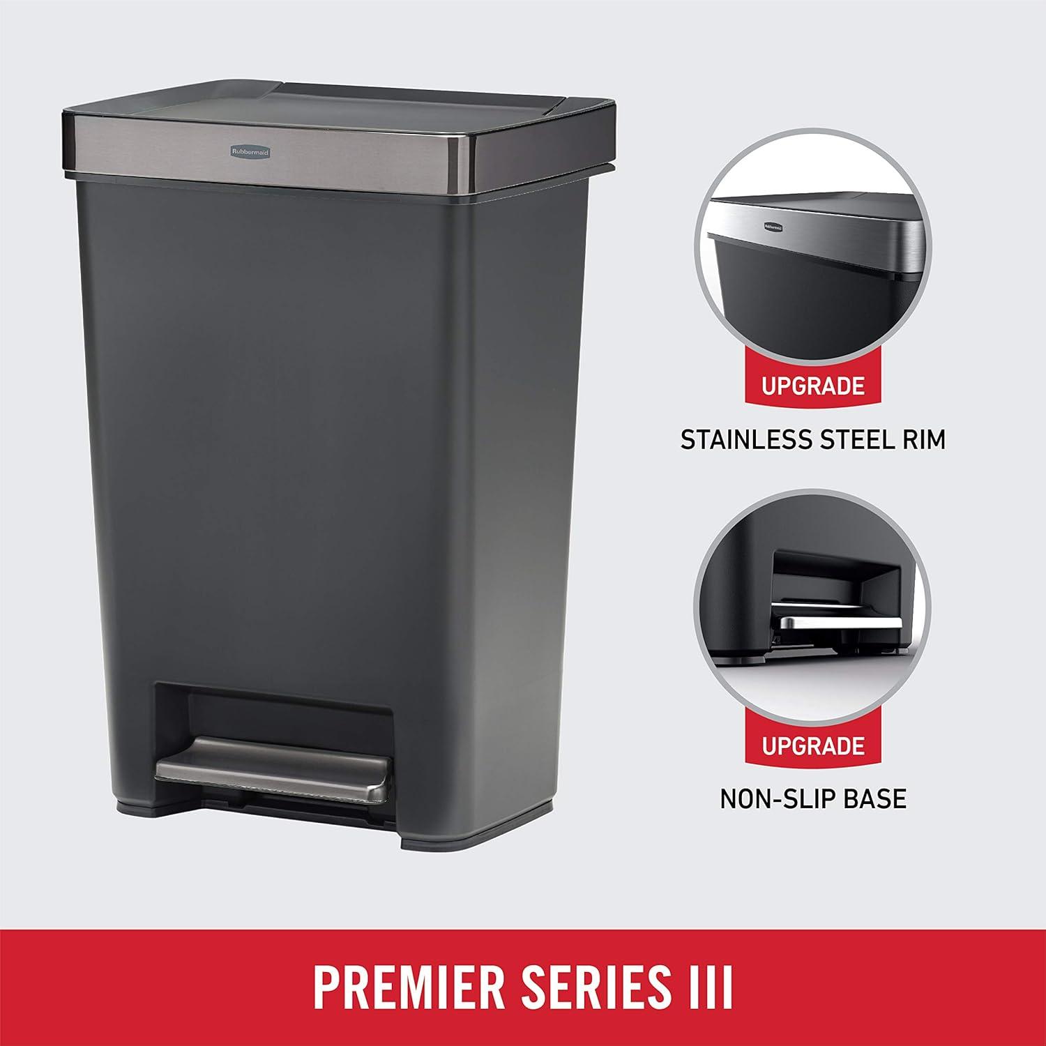 Charcoal Stainless Steel Rectangular Kitchen Trash Can with Pedal, 13 Gallon