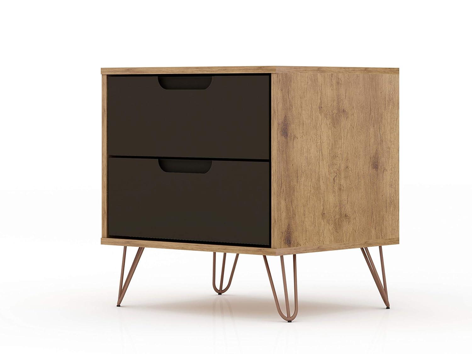 2.0 Rockefeller Nightstand Textured Gray - Manhattan Comfort: Modern Bedside Table, 2 Drawers, Metal Legs