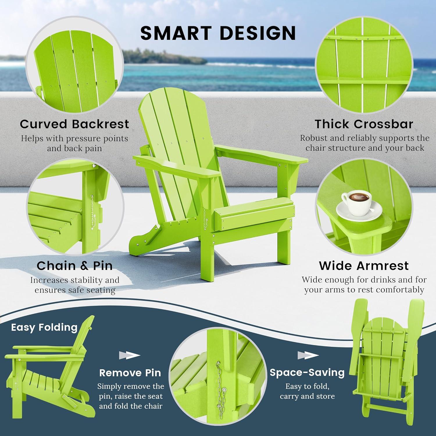 BRAXTON Outdoor Patio Folding Poly Adirondack Chair ( Set of 2), Lime
