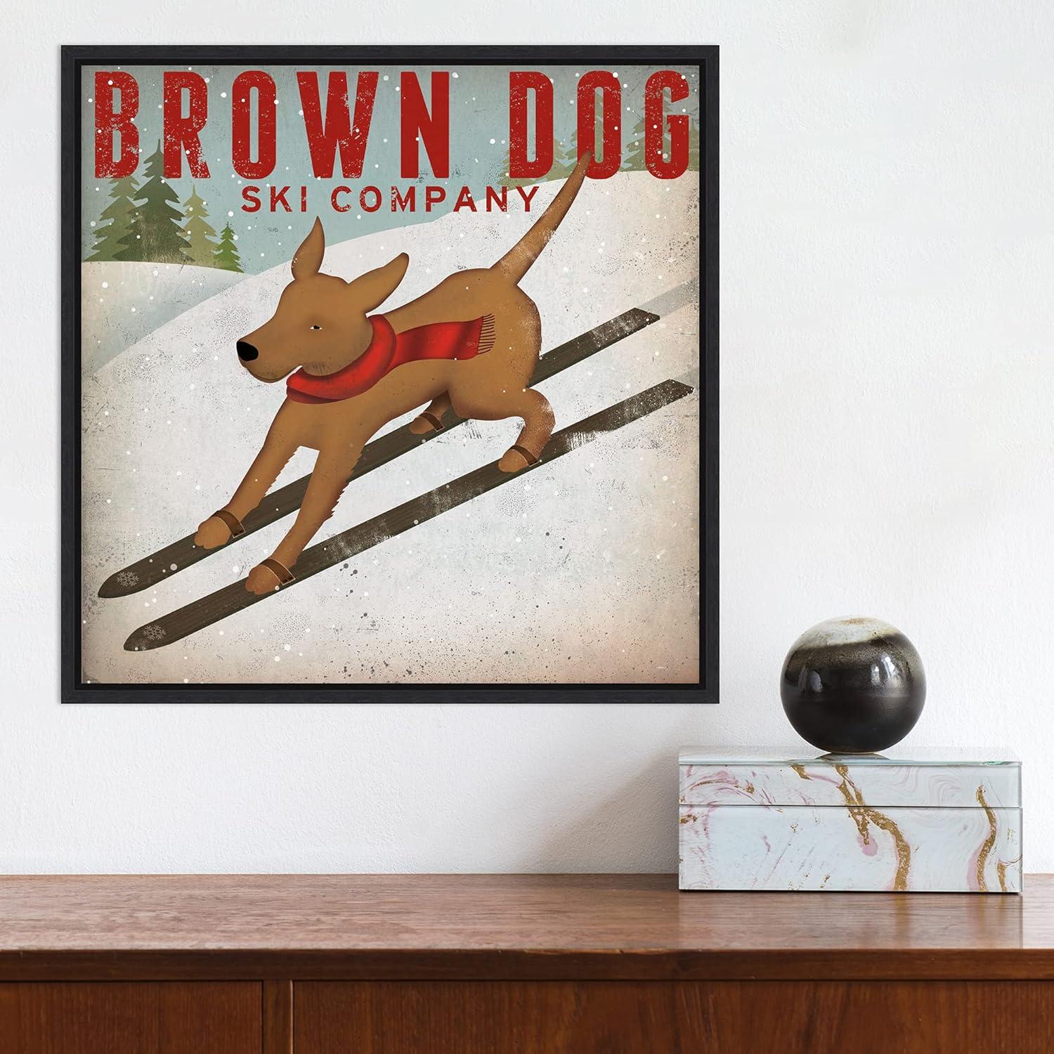 Amanti Art Brown Dog Ski Co by Ryan Fowler Canvas Wall Art Print Framed 16-in. x 16-in.