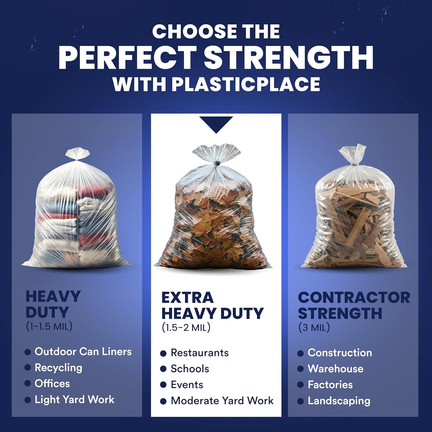 Plasticplace 55-60 Gallon Trash Bags, Clear (50 Count)