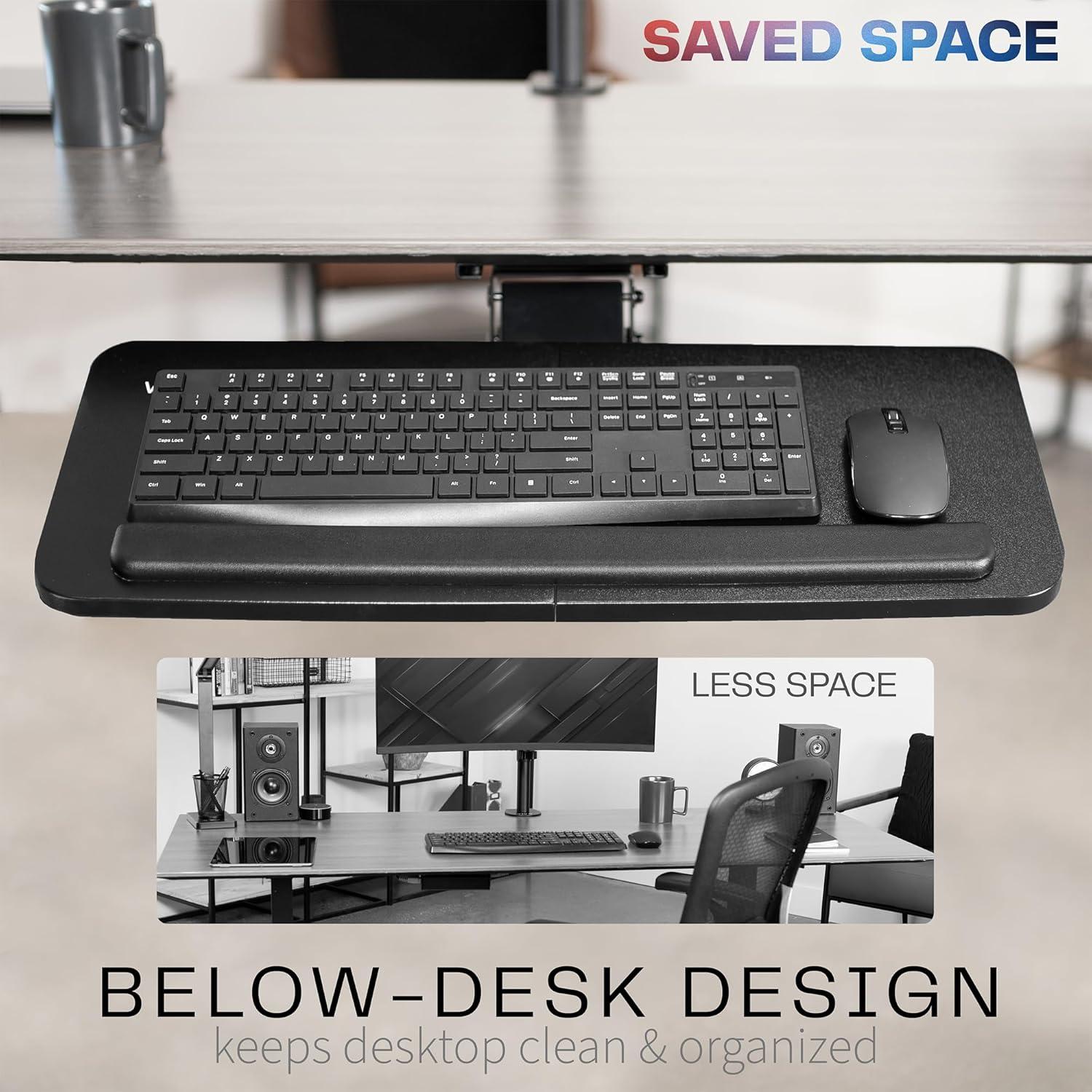 Adjustable Computer Keyboard & Mouse Platform Tray Ergonomic Under Table Desk Mount Drawer Underdesk Shelf (MOUNT-KB03B)