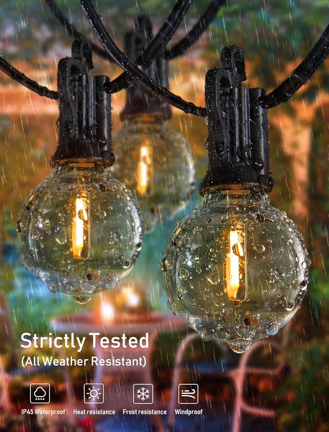 29Feet Solar String Lights Outdoor G40 Patio Lights with 25 LED Shatterproof Bulbs, 4 Light Modes, Weatherproof Hanging Lights for Backyard Bistro Pergola Party Decor, E12 Base, 2700K, Black
