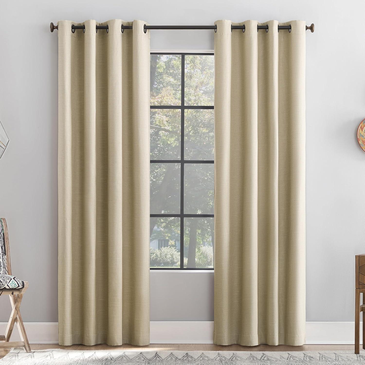 50"x84" Archaeo Total Blackout Textured Linen Blend Grommet Top Curtain Panel Stone: Modern Noise-Reducing Indoor Panel