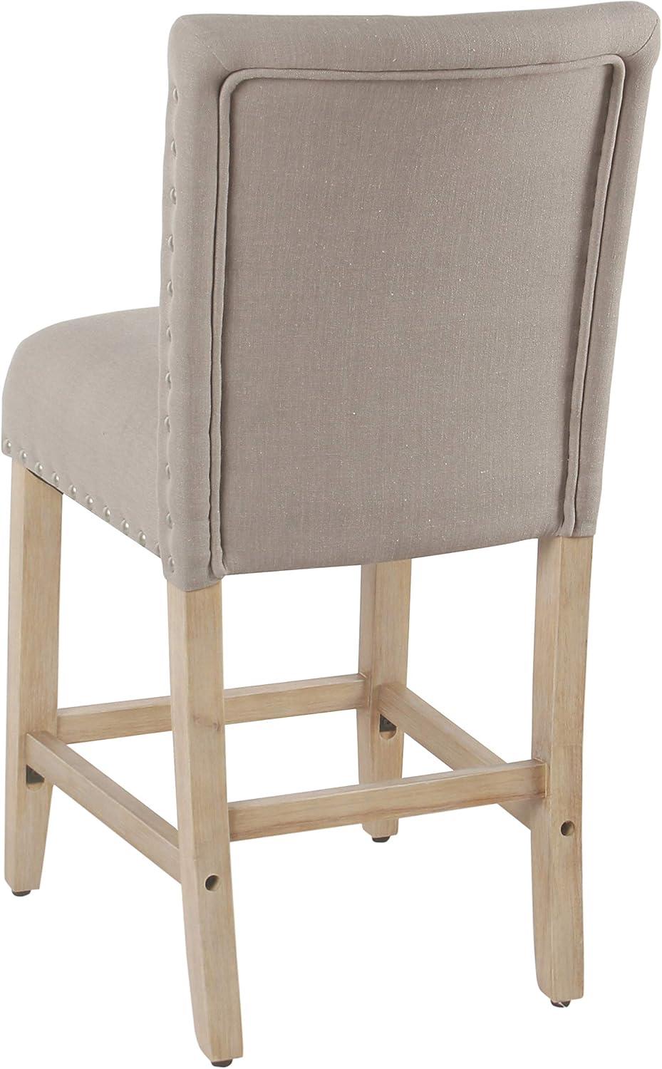 Tan Upholstered 24" Counter Height Barstool with Nailhead Trim