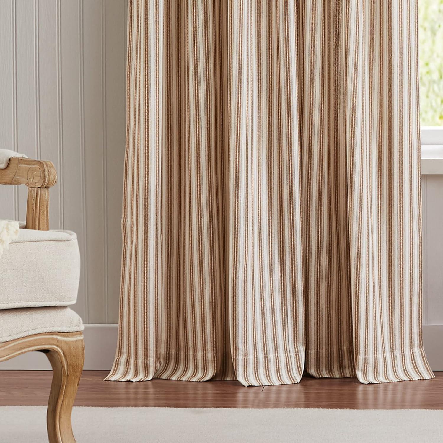 Ochre Cotton Light-Filtering 95" Striped Window Curtains