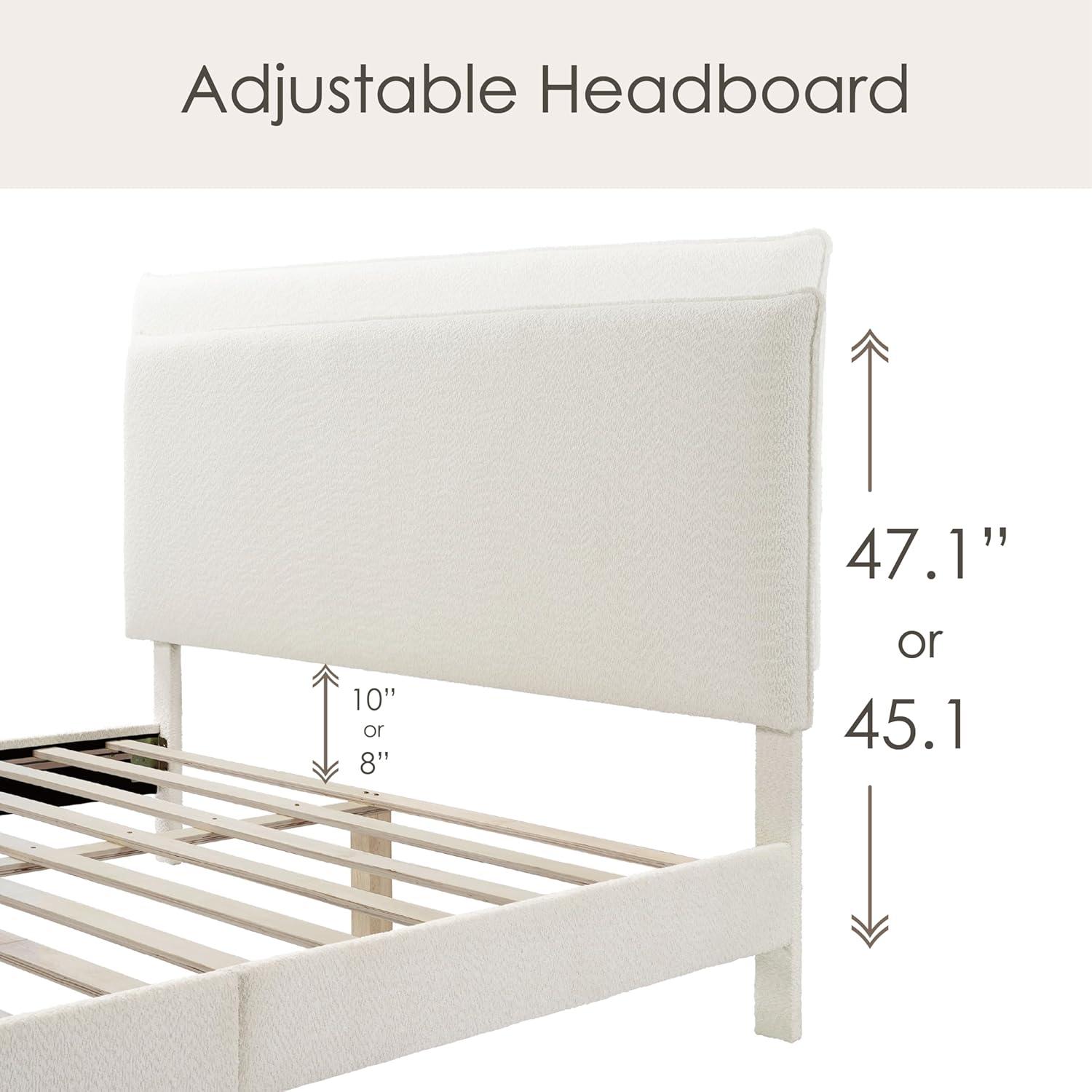 24/7 Shop At Home Queen Heartwild Modern Boucle Upholstered Pillow Headboard Platform Bed: Smooth Finish & Wood Frame