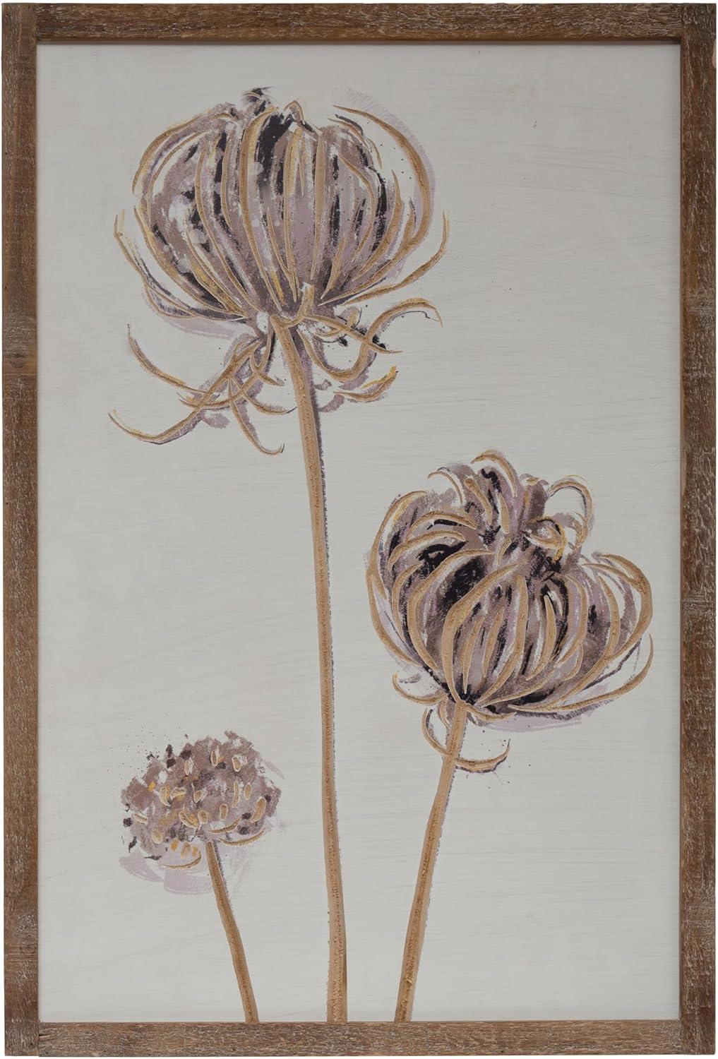 Storied Home (Set of 2) 20.25" x 30" Engraved Wood Wall Decor with Flower : Botanical Art, Vertical Display