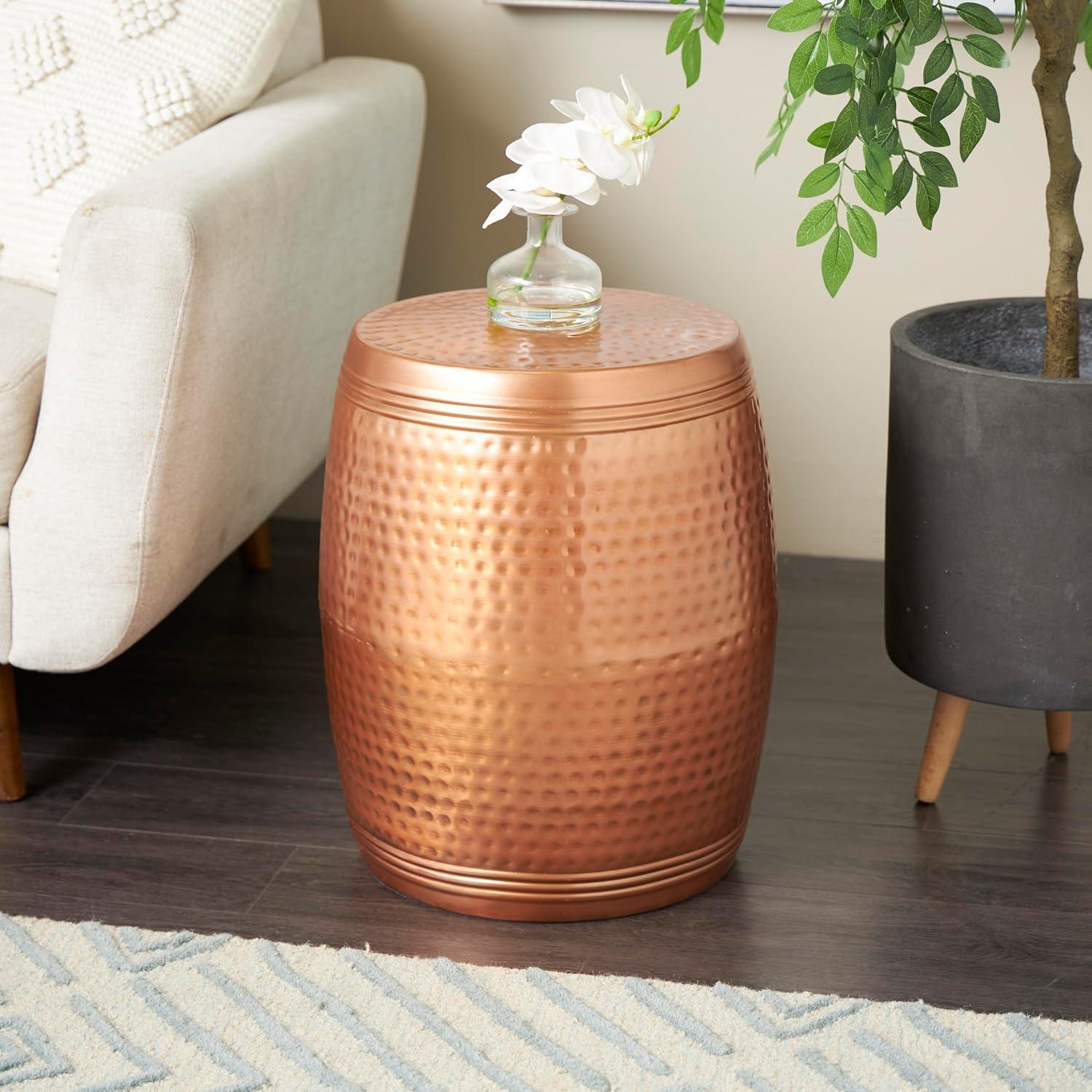 Metal Drum Copper Colored Accent Table - Olivia & May: Hammered Aluminum, Indoor Use, Fully Assembled