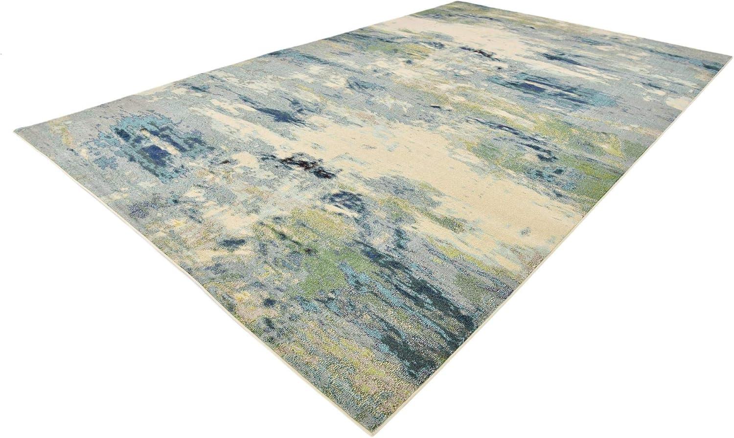 Luminous Light Blue Abstract Synthetic Indoor Rug, 10' 6" x 16' 5"