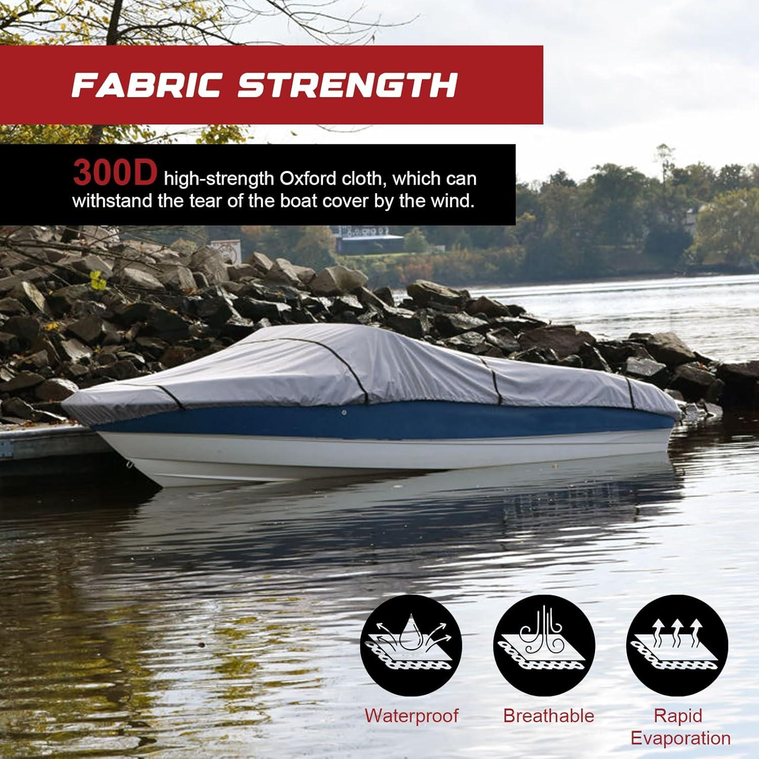 Genrics 14Ft Boat Cover Waterproof Heavy Duty Trailerable Replacement for Jon Boat Grey