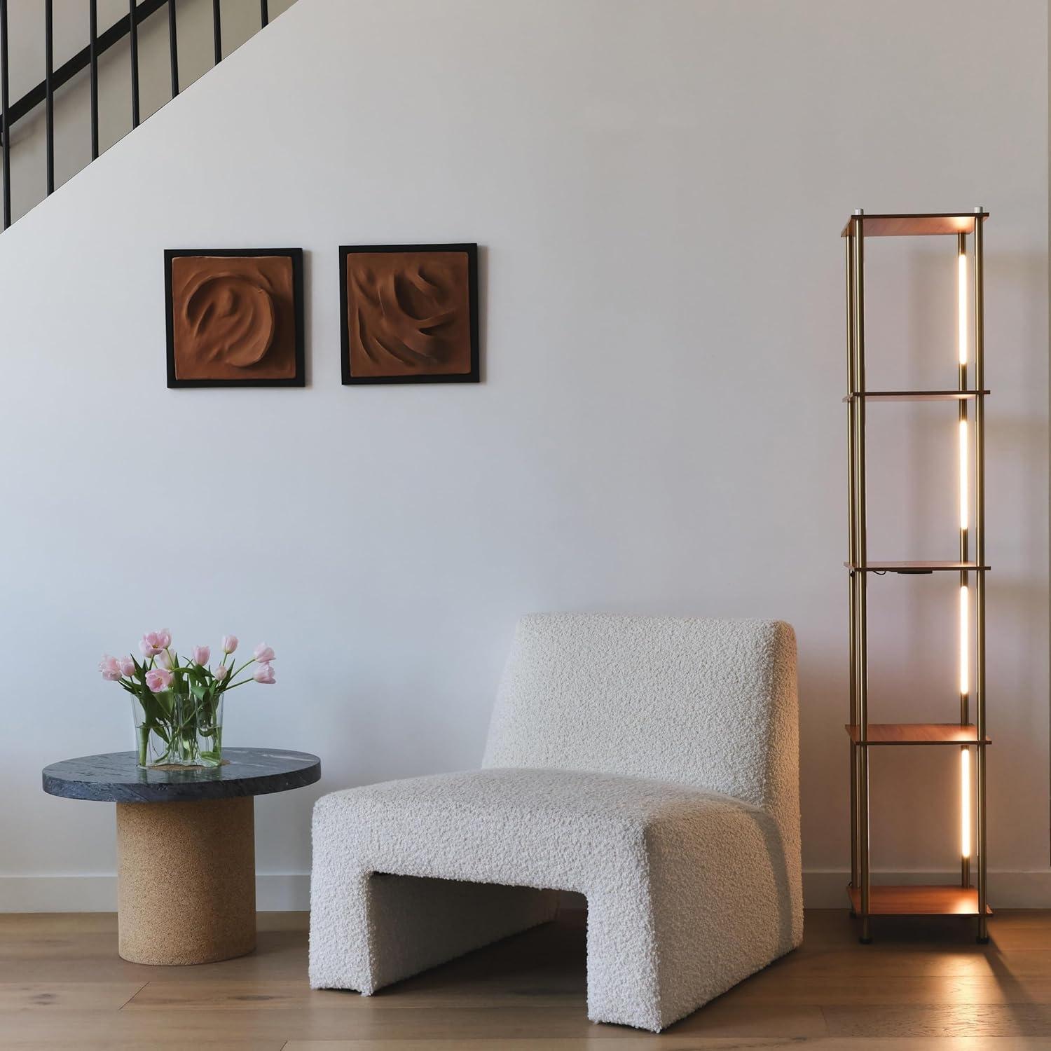 Aria Brass Finish LED Floor Lamp with Wireless Charging & Adjustable Shelves