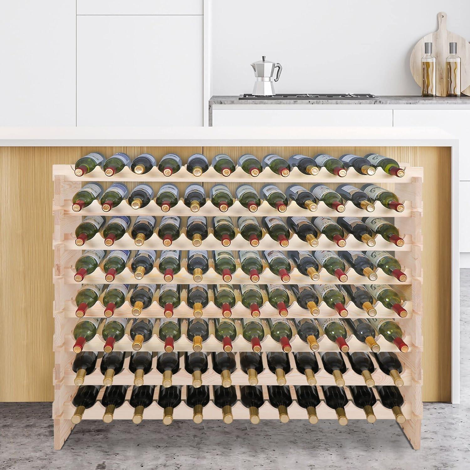 Lorelia 8 Tiers 96 Bottles Holder Wood Wine Rack Storage Decorate Display Bottle Shelves