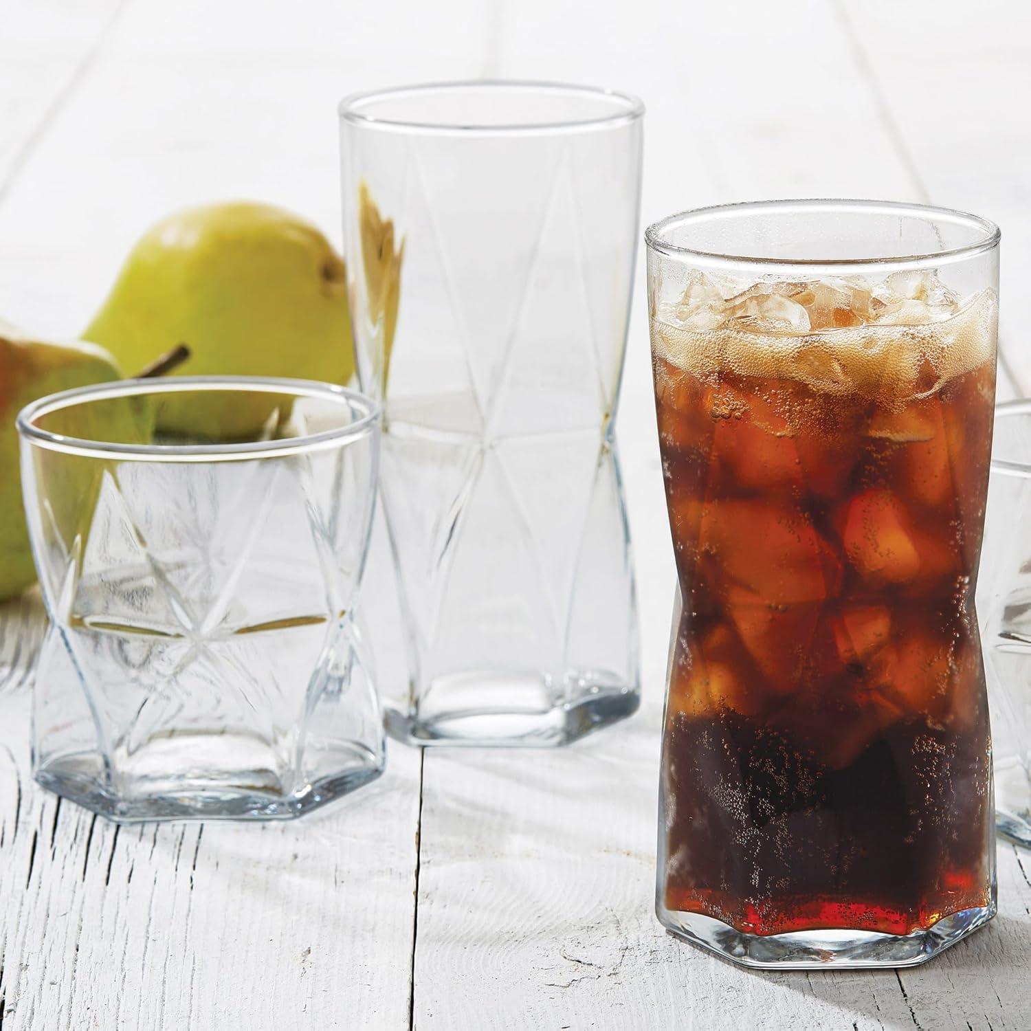 Libbey Rhombus 16-Piece Tumbler and Rocks Glass Set