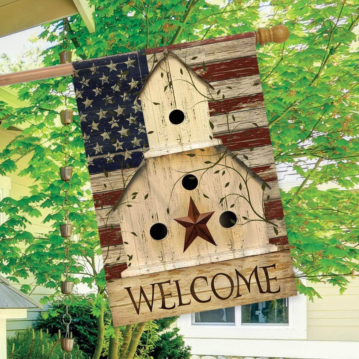 Americana Welcome House Flag Primitive Patriotic 28" x 40" Briarwood Lane