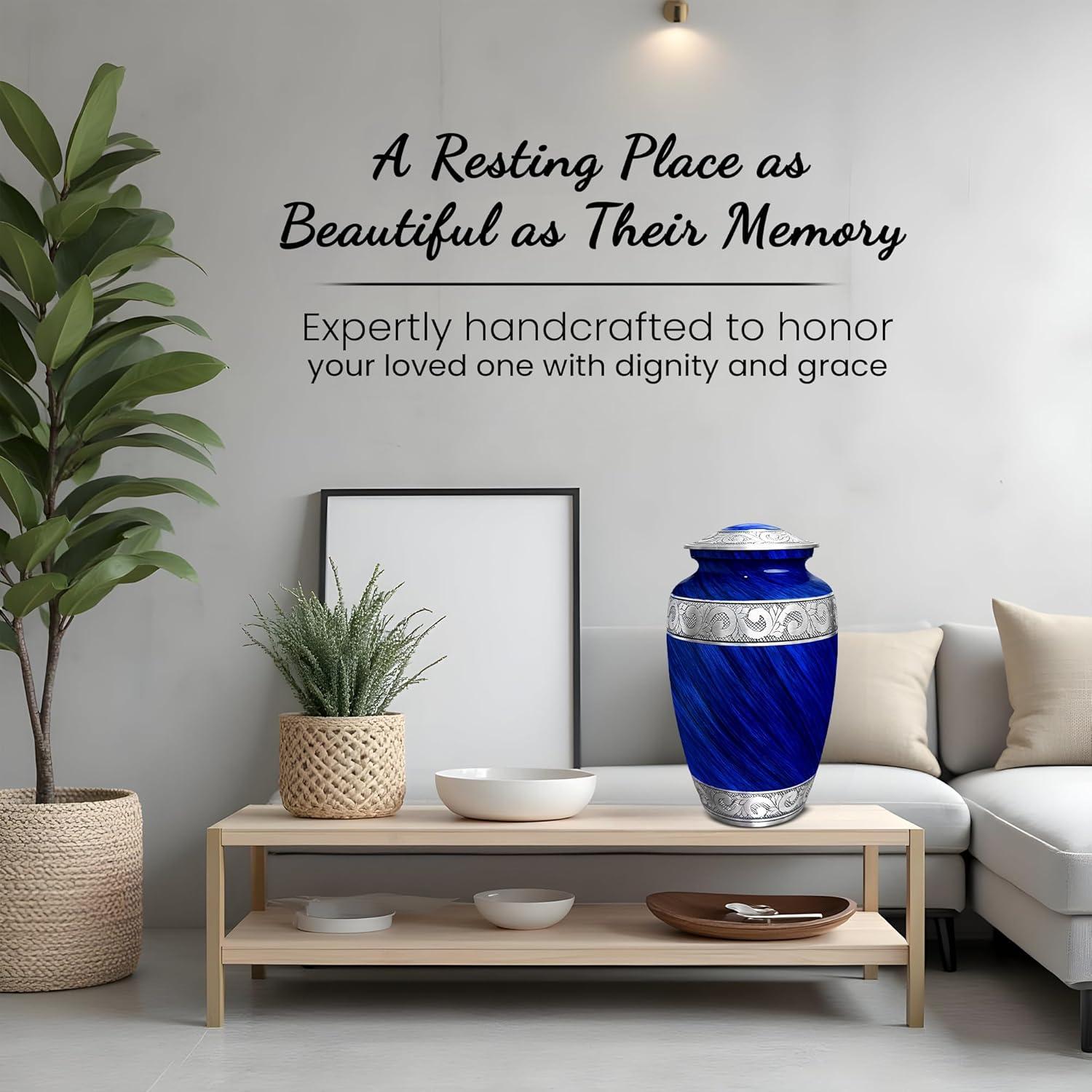 AmericUrn Set of 6 Urn for Ashes Adult Male with 1 Large Blue Urn 4 Small Keepsakes & 1 NecklaceUrn
