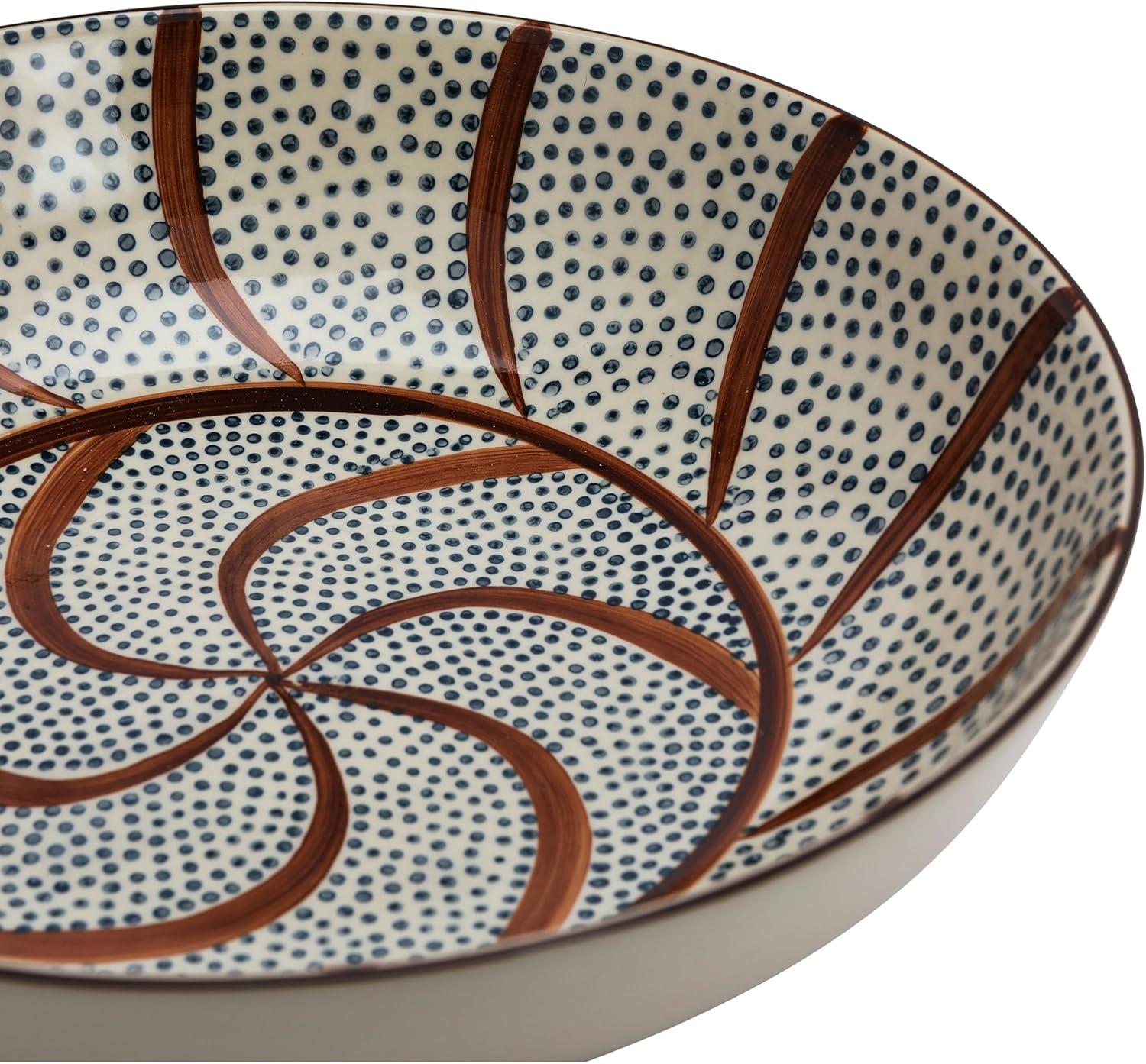 Hand Painted Blue and Cream Ceramic Serving Bowl