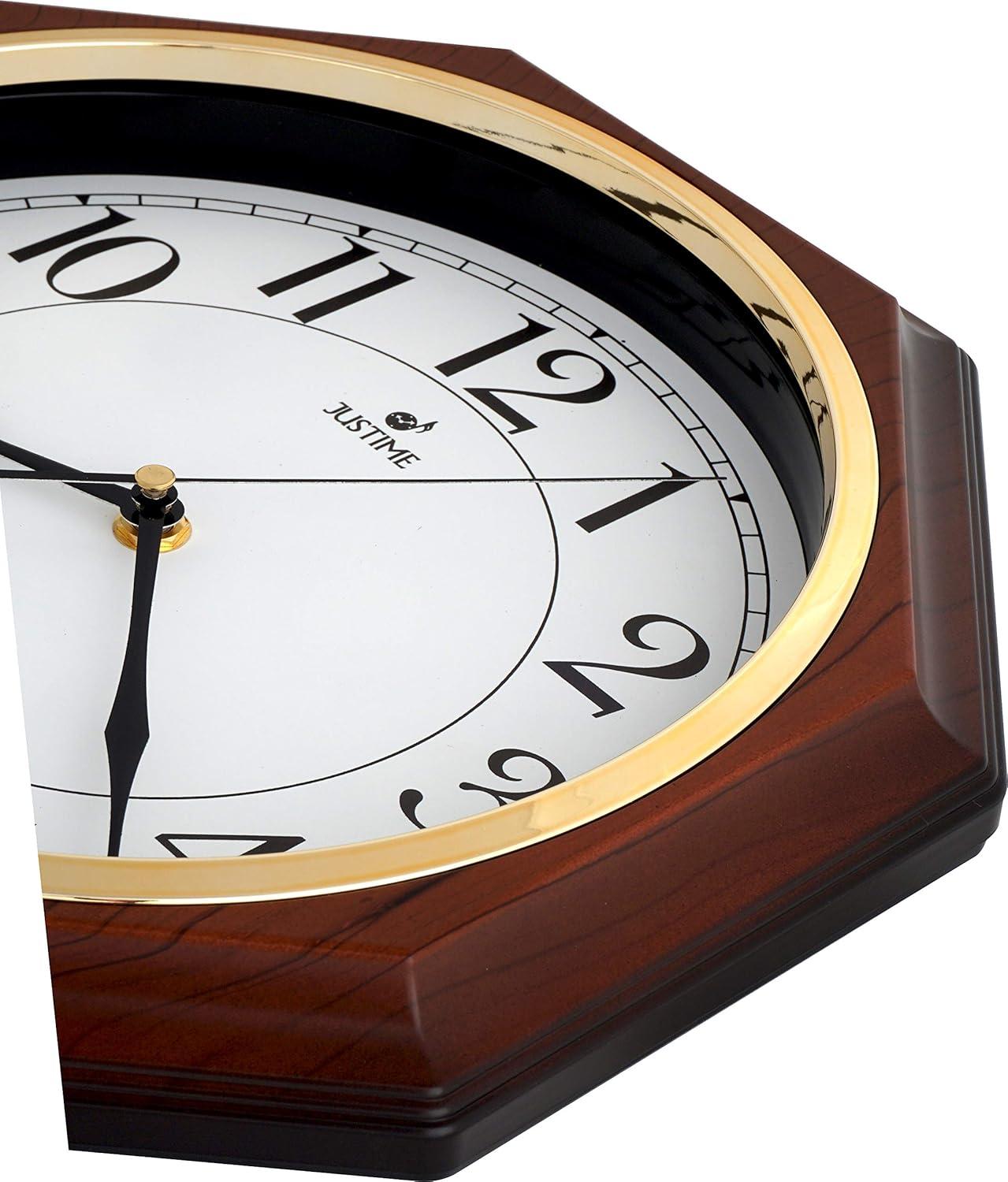 JUSTIME Traditional Schoolhouse Classic Vintage Arabic Regulator Wall Clock, Chiming Wall Clocks with Pendulum & Westminster Chime Hourly, Schoolhouse Wall Decor Battery Operated (Dark Wood Grain)