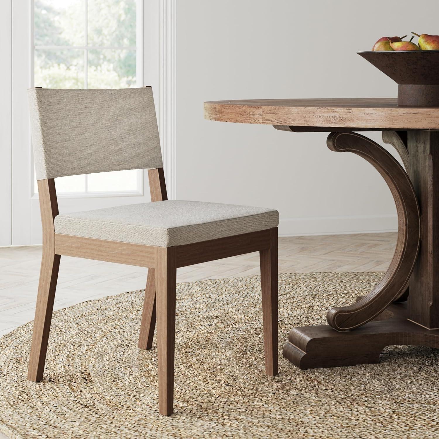 Linus Light Brown Upholstered Side Chair with Rubberwood Legs