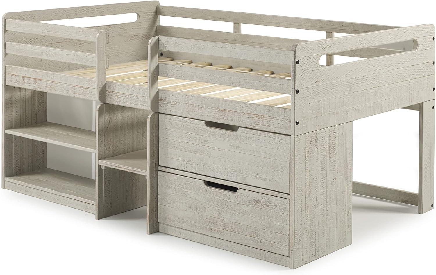 Donco Kids Handles Twin Light Grey Rustic Low Loft Bed