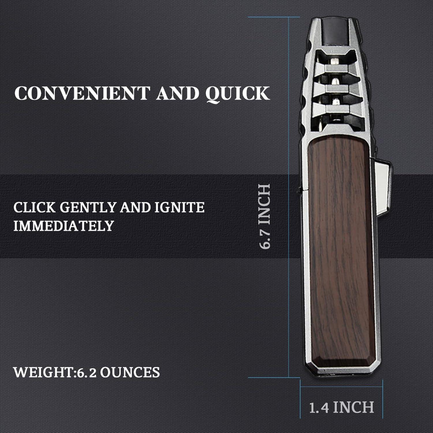 JOBON Butane Torch Lighter, Refillable Blow Jet Solar Flamethrower Best Torches, for Baking Cooking BBQ Kitchen Camping Creme Brûlée - No Gas Included (Old Gray Lacquer with Brown)