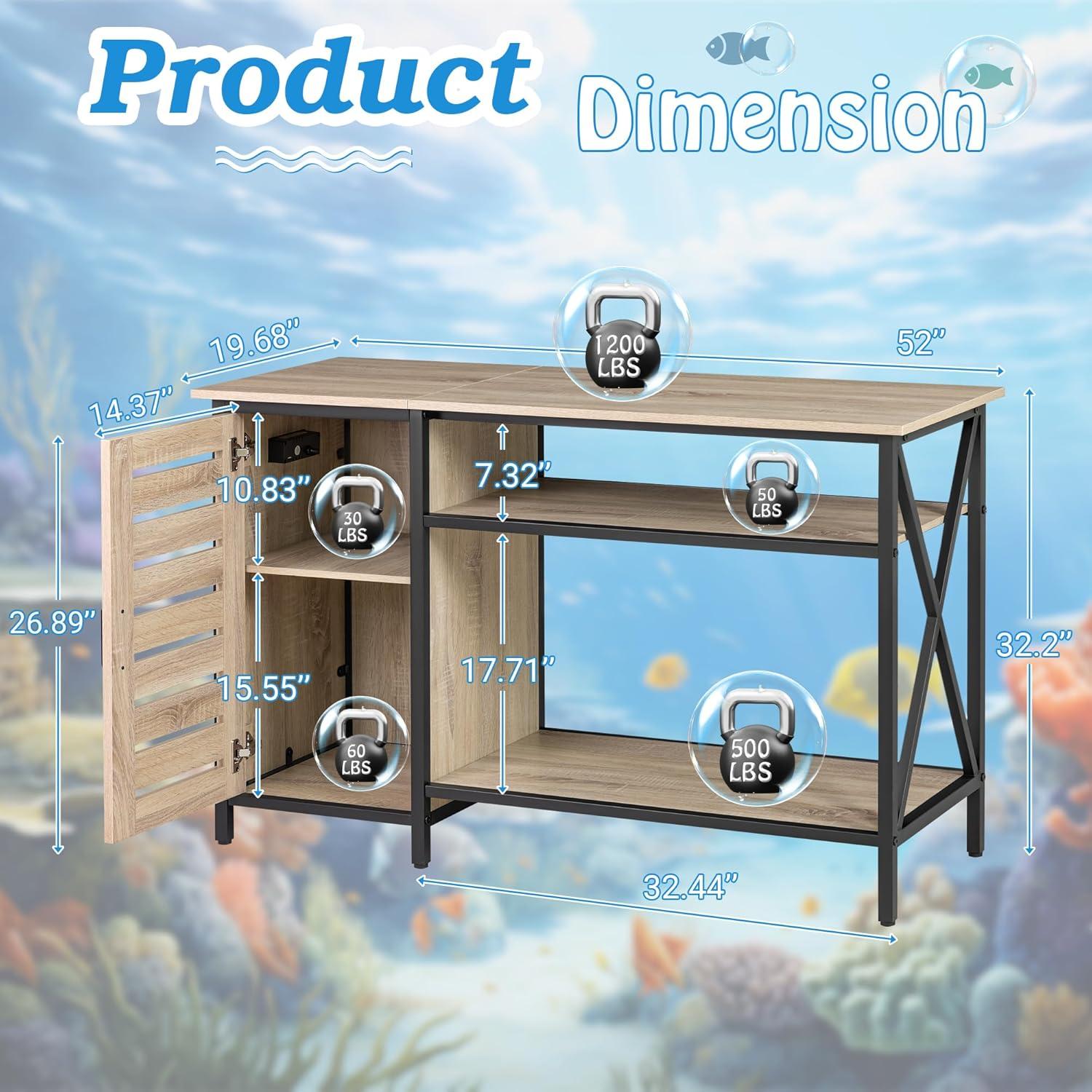 Tucker Murphy Pet™ Fish Tank Stand - 55-75 Gallon Wooden Aquarium Stand With Storage Cabinet For Fish Tank Accessories - 770 LBS Capacity, 51"X19.6"X35"H
