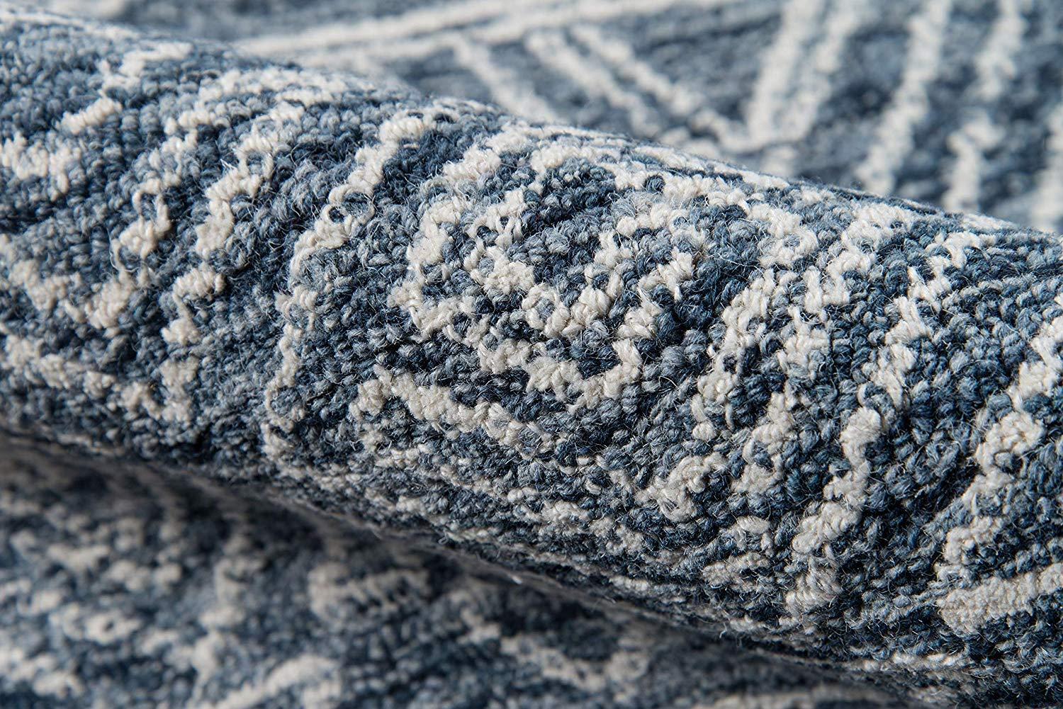 2'x8' Runner Mallorca Evalyn Rug Denim - Momeni: Wool, Geometric, Modern, Handmade, Low Pile, Indoor Area Rug